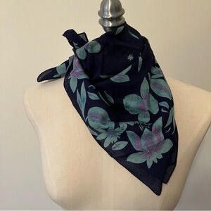 VTG Laura Ashley Italian Cotton Navy Blue Floral Square Scarf Cottagecore 19.5in